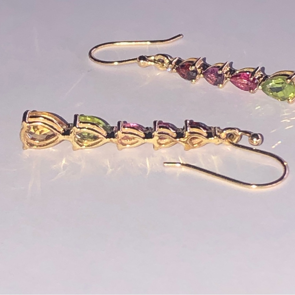 Solid 14k Gold Gemstone Dangle Earrings - Picture 10 of 11